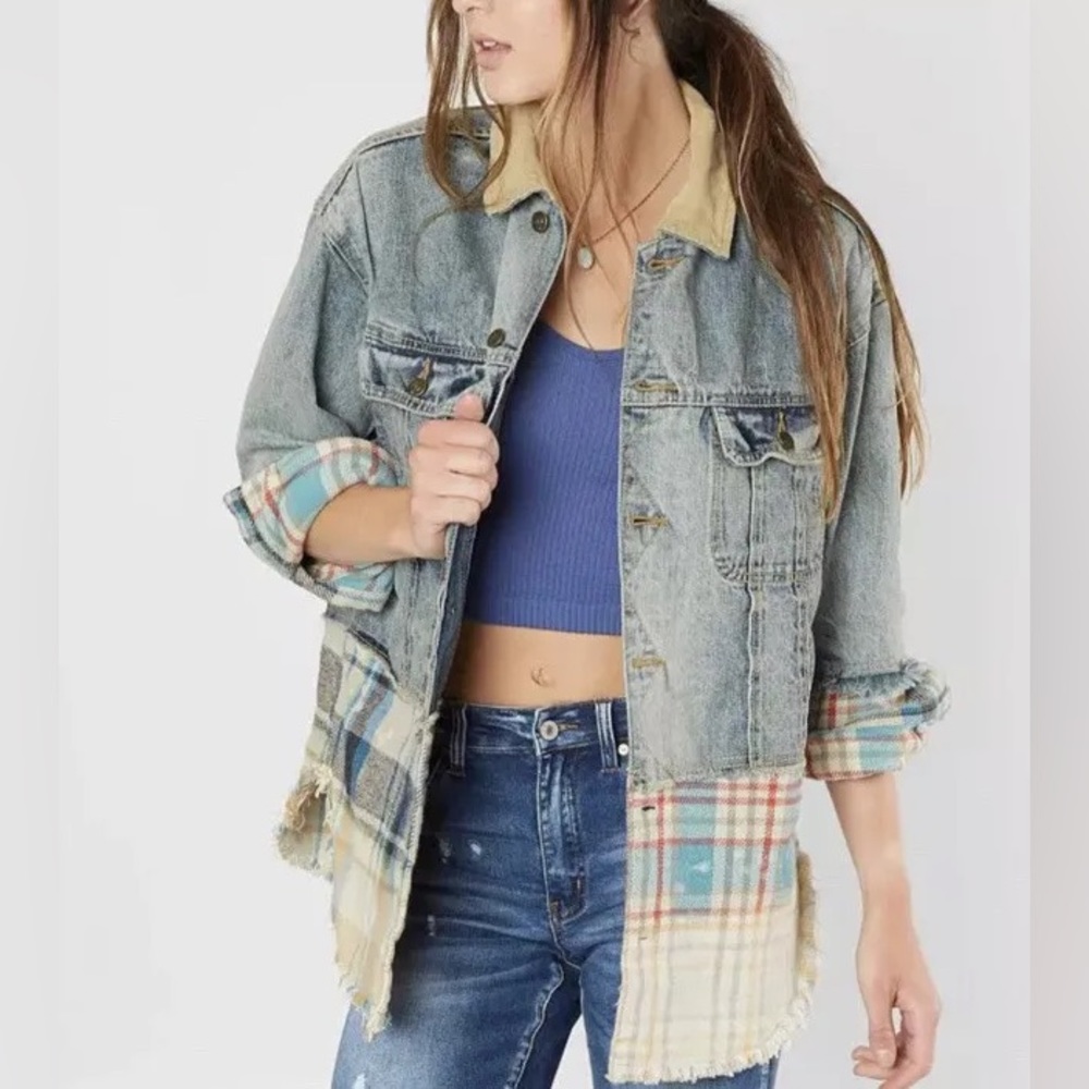 Rare Free People Urban Outfitters Euro Collab Denim/Flannel Jacket Womens M/L